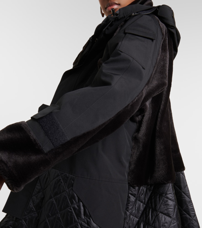Shop Junya Watanabe Quilted Faux Shearling-lined Coat In Black