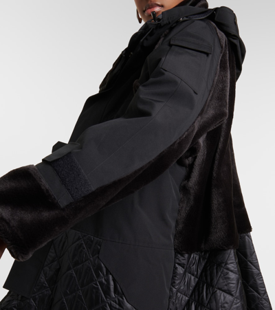Junya Watanabe Quilted Hooded Parka Coat In Black