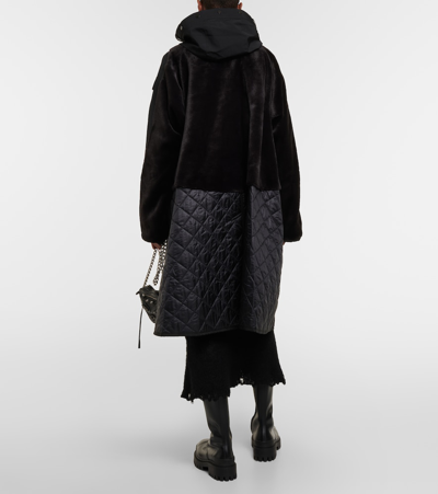 Shop Junya Watanabe Quilted Faux Shearling-lined Coat In Black