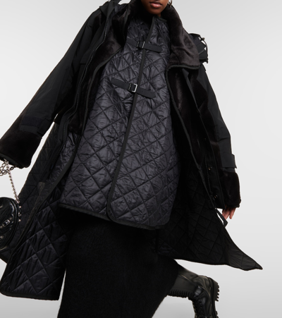 Shop Junya Watanabe Quilted Faux Shearling-lined Coat In Black