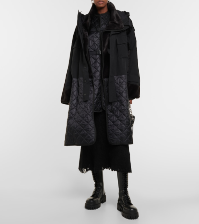 Shop Junya Watanabe Quilted Faux Shearling-lined Coat In Black