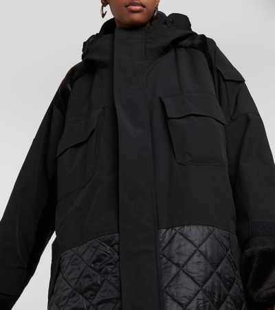 Shop Junya Watanabe Quilted Faux Shearling-lined Coat In Black