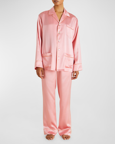 Shop Olivia Von Halle Yves Straight-leg Silk Pajama Set In Flamingo
