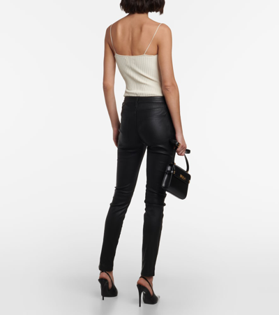 Shop Nili Lotan Nils Mid-rise Leather Slim Pants In Black