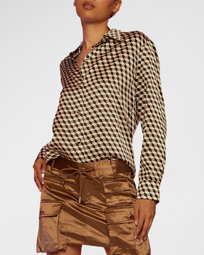 Shop Cynthia Rowley Geometric-print Silk Button-down Shirt In Tpmul