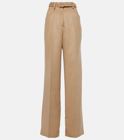 Shop Gabriela Hearst Norman High-rise Silk Wide-leg Pants In Beige