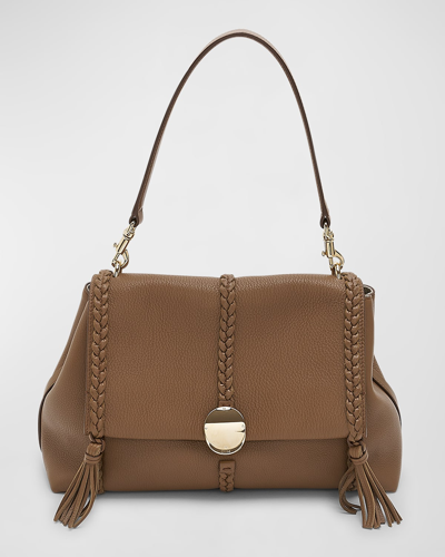 Shop Chloé Penelope Medium Calfskin Shoulder Bag In Dark Nut