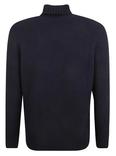 Shop Drumohr Dark Blue Wool Cable-knit Roll Neck Jumper In Black