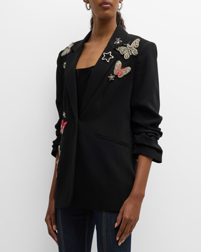 Shop Cinq À Sept Kylie Butterfly Embellished Blazer Jacket In Black