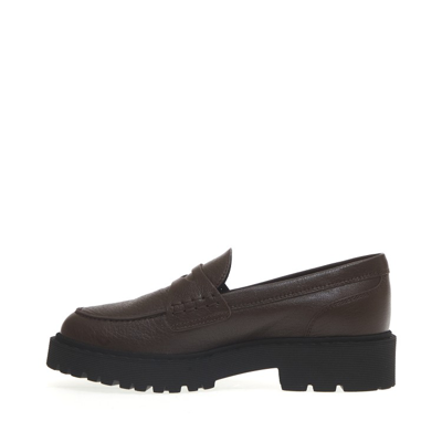 Shop Hogan Brown Leather Route Bottom Moccasin In Black