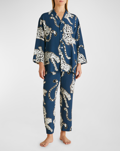 Shop Olivia Von Halle Casablanca Cropped Animal-print Silk Pajama Set In Magnus