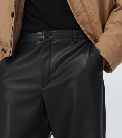 Shop Prada Leather Straight Pants In Black