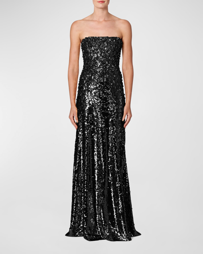 Shop Carolina Herrera Embellished Sequin Strapless Column Gown In Black