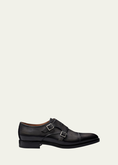 Shop Berluti Men's Equilibre Leather Double Monk Strap Loafers In Dark Grey