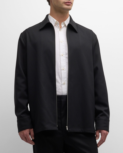 Shop Jil Sander Men's Full-zip Gabardine Overshirt In Black