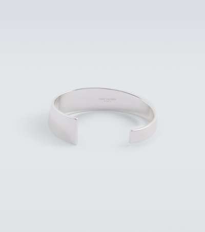 Shop Saint Laurent Tapered Bangle In Silver