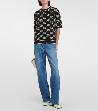 Shop Gucci Gg Jacquard Wool Bouclé Top In Black