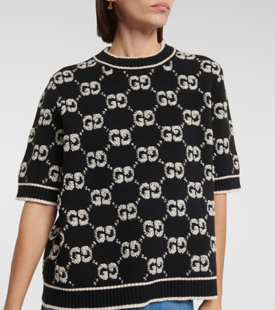 Gucci Gg Jacquard Wool Bouclé Top In Black