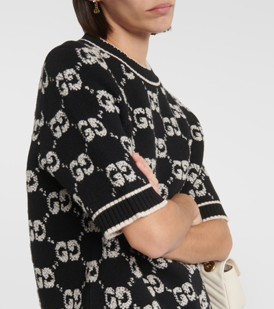 Gucci Gg Jacquard Wool Bouclé Top In Black