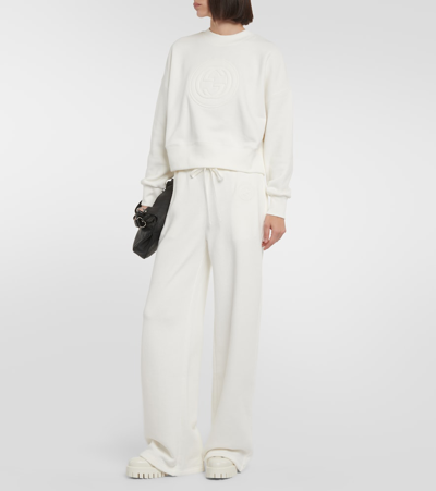Shop Gucci Interlocking G Cotton Jersey Wide-leg Pants In White