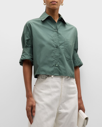 Shop Twp Next Ex Cropped Button-front Shirt In Racing Green