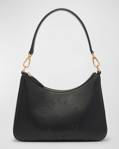 Shop Stella Mccartney Logo Vegan Leather Shoulder Bag In Black