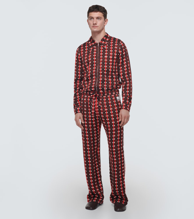Wales Bonner Mens Brown And Red Snare Abstract-print Mid-rise Wide-leg Satin Trousers In Multicoloured