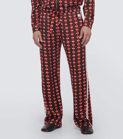 Wales Bonner Mens Brown And Red Snare Abstract-print Mid-rise Wide-leg Satin Trousers In Multicoloured