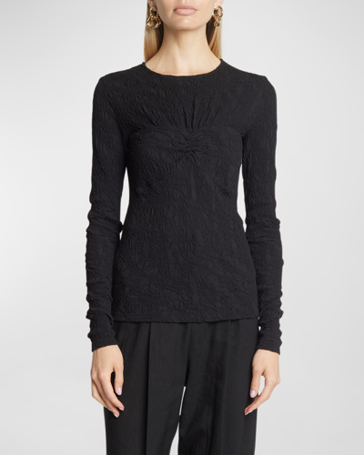 Shop Isabel Marant Floride Textured Jacquard Long-sleeve Top In Black