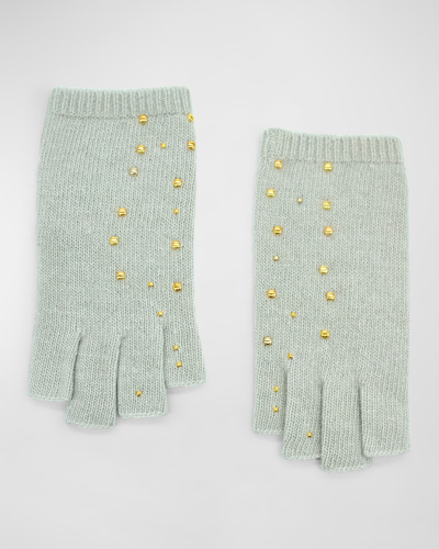 Shop Portolano Cashmere Fingerless Gloves With Scattered Studs In Pelican Gr