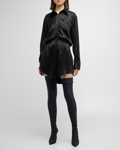 Shop Brandon Maxwell The Nouveau Silk Mini Shirtdress In Black