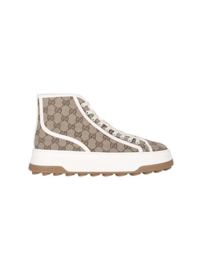 Shop Gucci "gg" High Sneakers In Beige