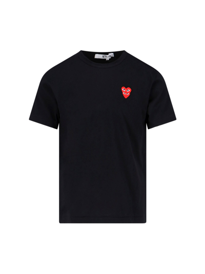 Shop Comme Des Garçons Play Double Logo T-shirt In Black  