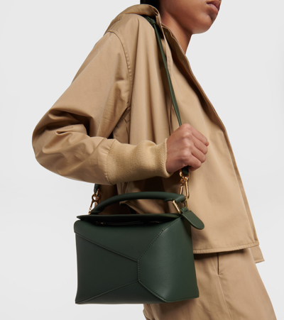 Shop Loewe Puzzle Edge Small Leather Shoulder Bag In Green