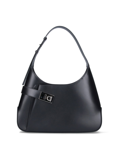 Shop Ferragamo "hobo L" Shoulder Bag In Black  