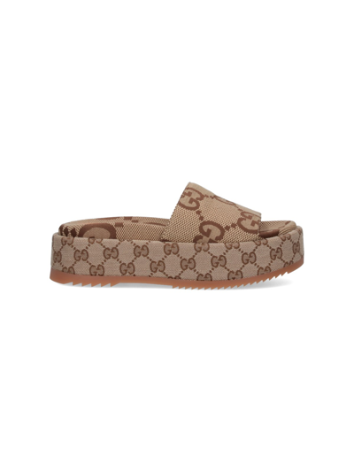 Shop Gucci Plateau Sandals "gg" In Brown