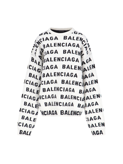 Shop Balenciaga All-over Logo Sweater In White