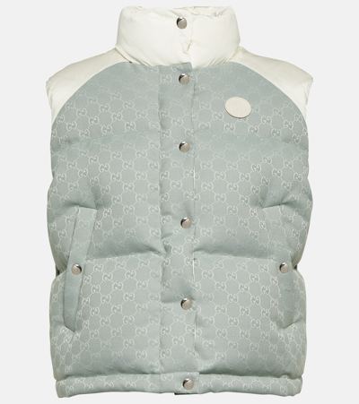 Shop Gucci Gg Cotton-blend Canvas Puffer Vest In Green