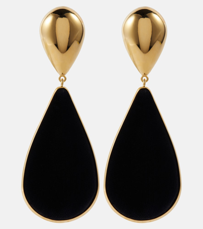 Shop Saint Laurent Hourglass Velvet Drop Earrings In Black
