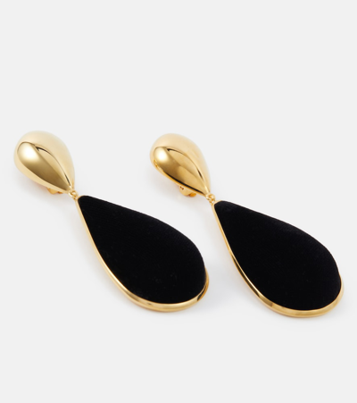 Shop Saint Laurent Hourglass Velvet Drop Earrings In Black