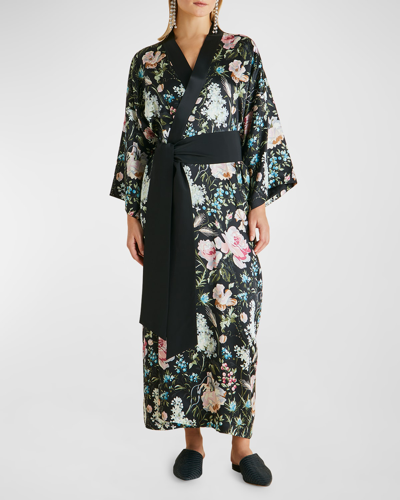 Shop Olivia Von Halle Queenie Floral-print Silk Robe In Esme
