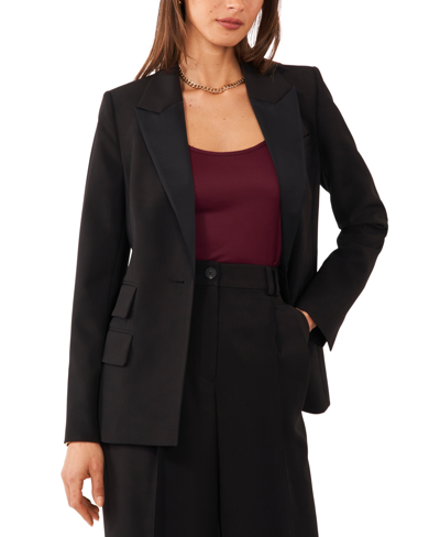 Shop 1.state Women's Straight-fit One-button Tuxedo Blazer In Rich Black