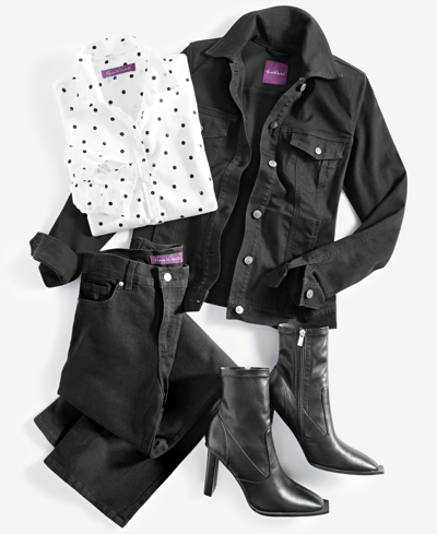 Shop Gloria Vanderbilt Women's Metallic-threaded Amanda Button-front Shirt In Black Shine Stripe