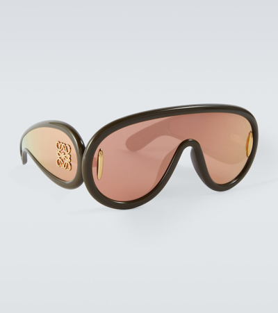 Shop Loewe Wave Shield Sunglasses In Green