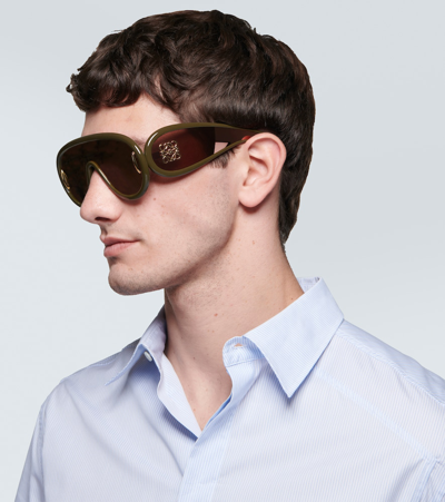 Shop Loewe Wave Shield Sunglasses In Green