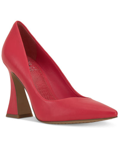 Shop Vince Camuto Women's Akenta Flare-heel Pumps In Passion Red Leather