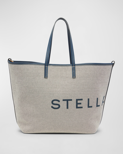 Shop Stella Mccartney Logo Canvas Shopper Tote Bag In Ink