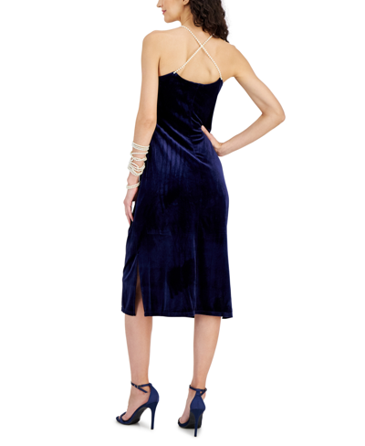 Shop Sam Edelman Women's Embellished-strap Velvet Midi Dress In Navy