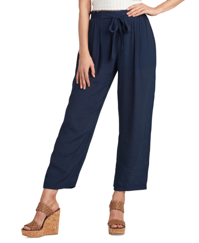 Shop Bcx Juniors' Gauze Tie-front Mid Rise Pull-on Pants In Navy