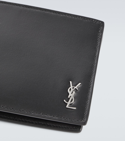 Shop Saint Laurent Cassandre Leather Wallet In Black